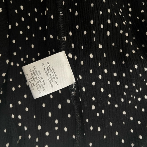 Patrons of Peace Black Polka Dot Dress – Smocked Mock Neck Long Sleeve Flowy - Picture 3 of 6